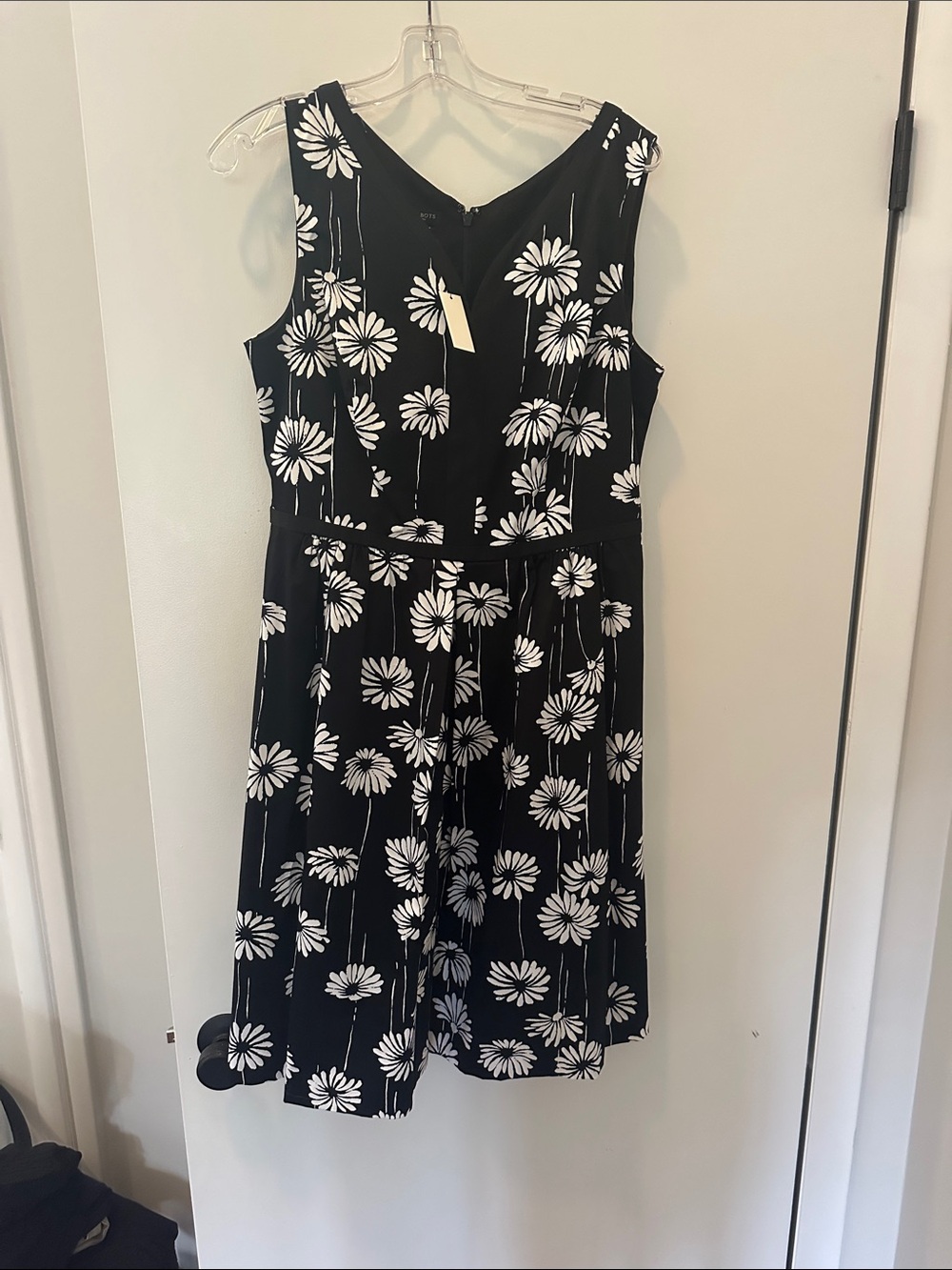 Talbots Black Floral Midi Dress with White Daisies